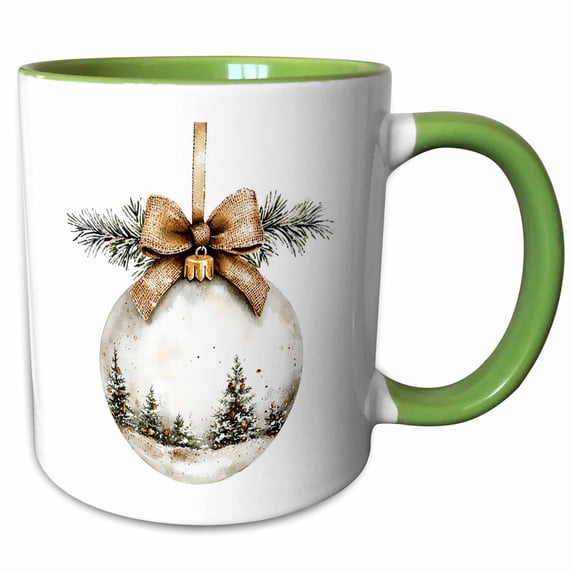 3drose, Cottagecore Christmas Ornament with an Image of Burlap Bow, 11oz Two-tone Green Mug