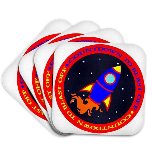 3drose, Countdown to Take Off Cute Rocket Ship Red and Blue, Set of 4 Coasters - Soft