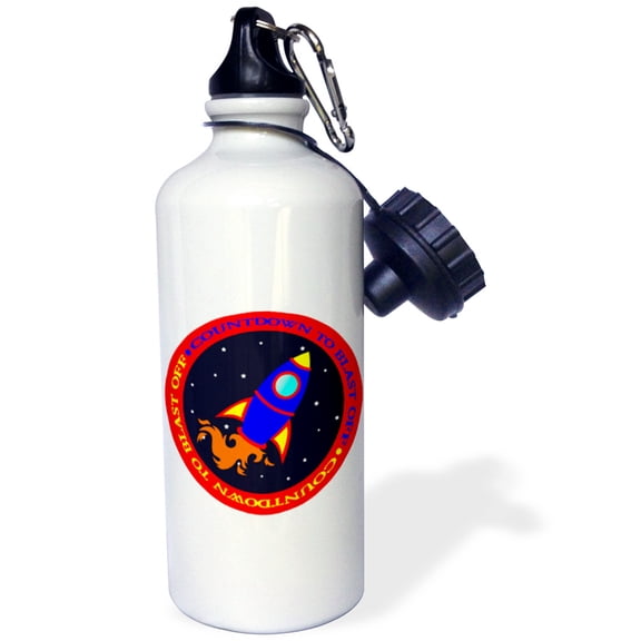3dRose, Countdown to Take Off Cute Rocket Ship Red and Blue, 21 oz Sports Water Bottle