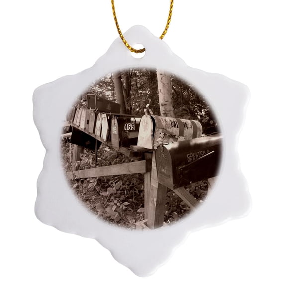3drose, Country Mailboxes, 3 inch Snowflake Porcelain Ornament