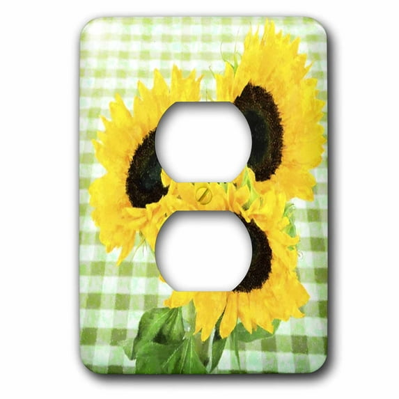 3dRose, Country Sunflowers On Checkered Tablecloth, 2 plug outlet cover