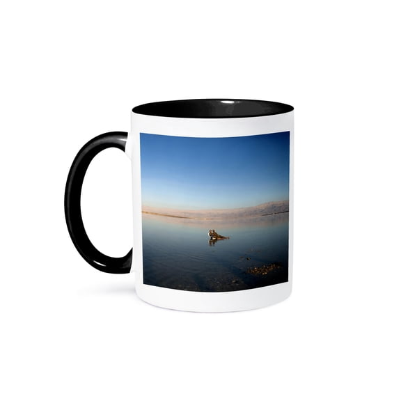 3dRose, Couple in healing mud, Travel, Dead Sea, Israel - AS14 DNY0001 - David Noyes, 15oz Two-Tone Black Mug