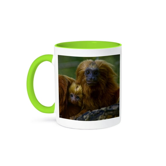 3dRose, Couple of Golden Lion Tamarin, 11oz Two-Tone Green Mug