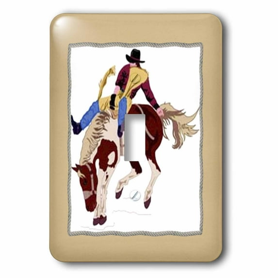 3dRose, Cowboy On Bucking Bronco With Rope Frame, single toggle switch