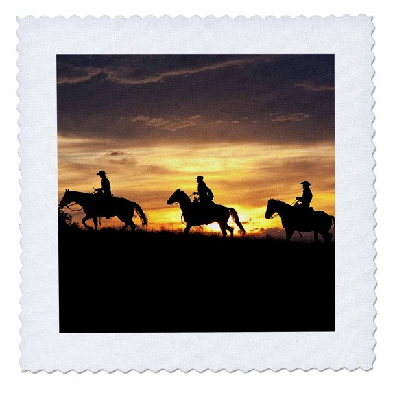 3dRose, Cowboys along ridge at sunset, Shell, Wyoming - US51 JRE0097 - Joe Restuccia III, 6x6 inch quilt square