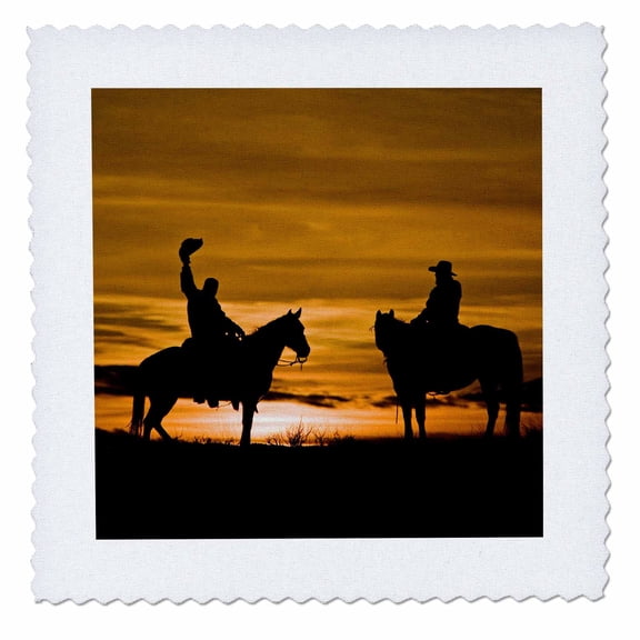 3dRose, Cowboys on horses, Hideout Ranch, Shell Wyoming - US51 JRE0047 - Joe Restuccia III, 6x6 inch quilt square