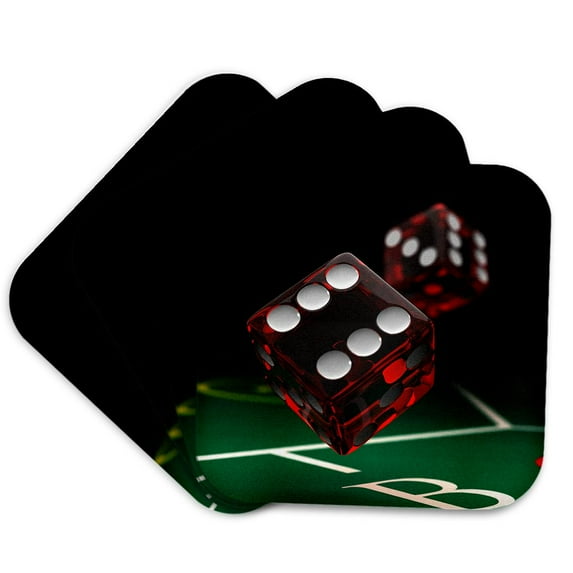 3dRose, Craps dice in mid-air roll rolling table gamble gambling casino, Set of 4 Coasters - Soft