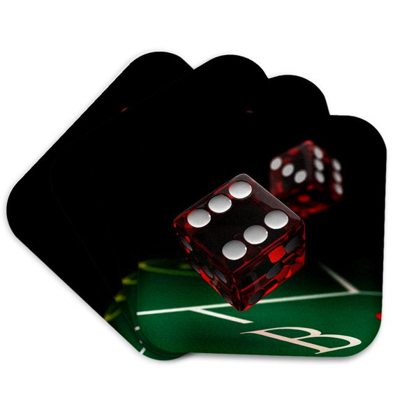 3drose, Craps Table Showing Two Dice Being Thrown Gamble Gambling, Set of 4 Coasters - Soft