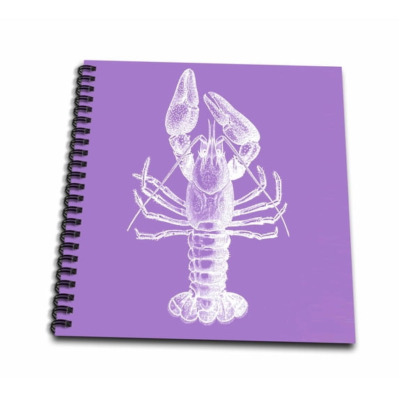 3dRose, Crayfish scientific sketch. White on purple. nautical sea beach marine, Memory Book 12 x 12 inch