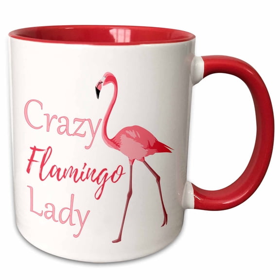 3drose, Crazy Flamingo Lady for Anyone Who Is Crazy About Flamingos., 11oz Two-tone Red Mug