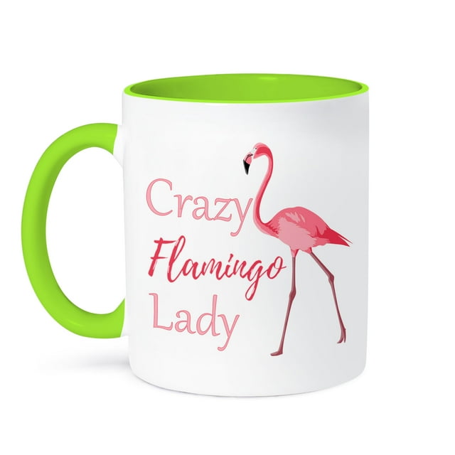 3dRose, Crazy Flamingo Lady for anyone who is crazy about Flamingos., 15oz Two-Tone Green Mug