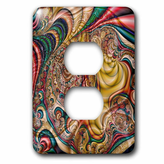 3dRose, Crazy Wild Swirly Colors Intricate Fractal Abstract Fractal Art, 2 plug outlet cover