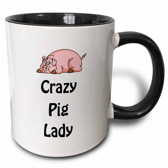 3drose, Crazy Pig Lady, 11oz Two-tone Black Mug
