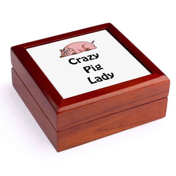 3dRose, Crazy pig lady, Jewelry Box 5.5x5.5 inch with 4 inch tile