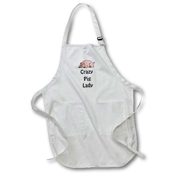 3dRose, Crazy pig lady, Medium Length Apron with Pouch Pockets 22w x 24l