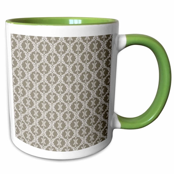 3drose, Cream and Beige Chic Damask, 11oz Two-tone Green Mug