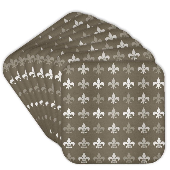 3dRose, Cream and White Fleur de lis, Set of 8 Coasters - Soft