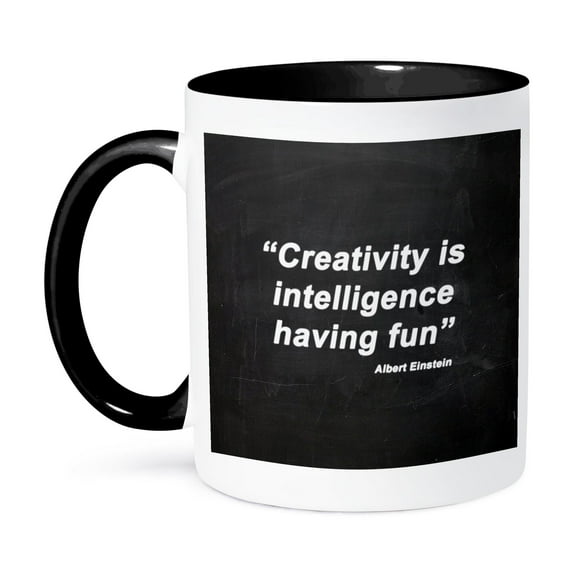 3dRose, Creativity is intelligence having fun, quote, 15oz Two-Tone Black Mug