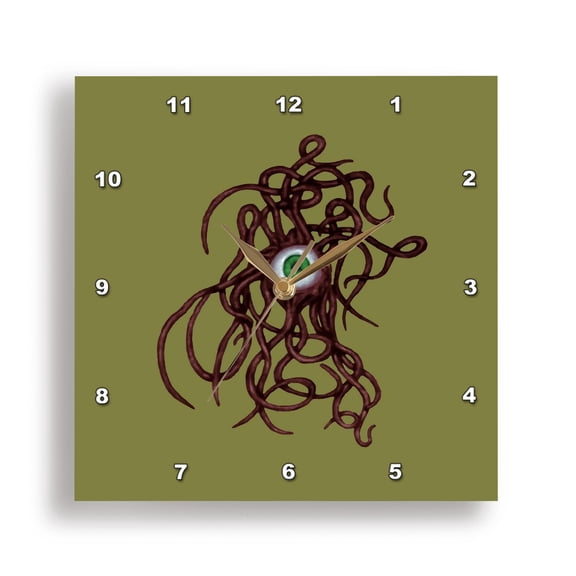 3dRose, Creepy Tentacled Evil Eye Cyclops Creature In Red, 15x15 Wall Clock