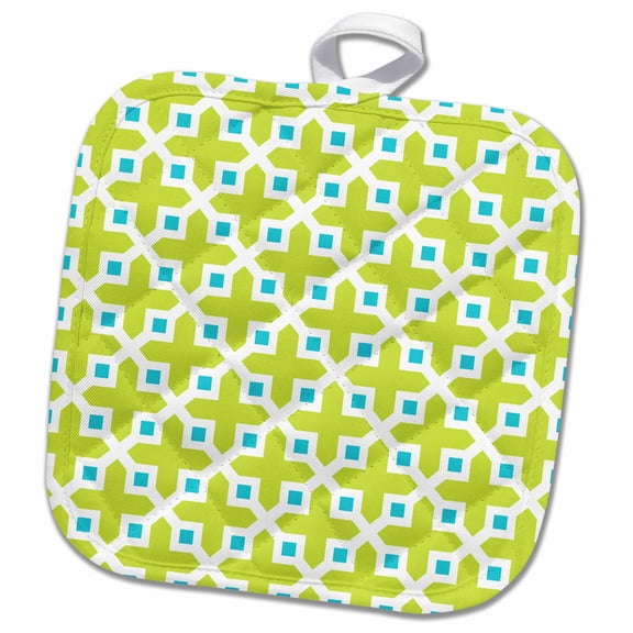 3dRose, Cross Pattern Lime Green and Turquoise, 8x8 Potholder