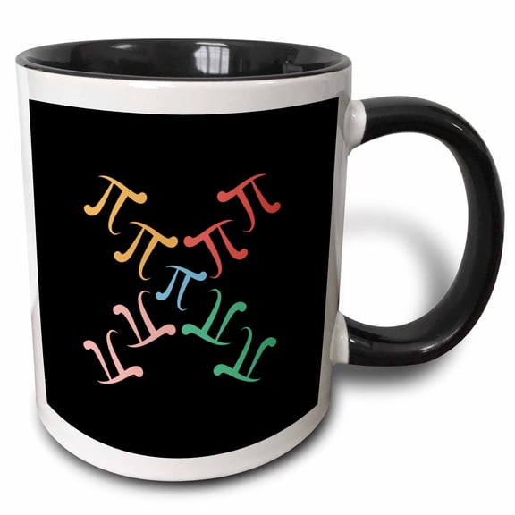 3drose, Crossed Colorful Letters Pi on Black. Pi Day March 14 Design, 11oz Two-tone Black Mug