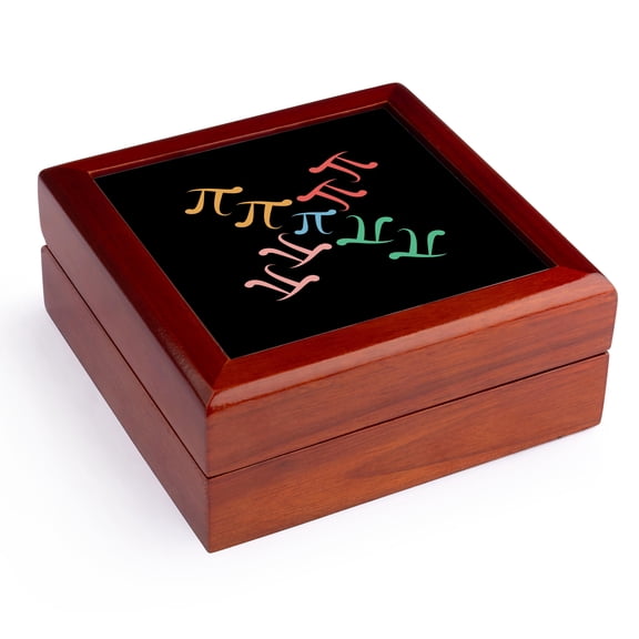 3dRose, Crossed colorful letters Pi on black. Pi Day March 14 design, Jewelry Box 5.5x5.5 inch with 4 inch tile