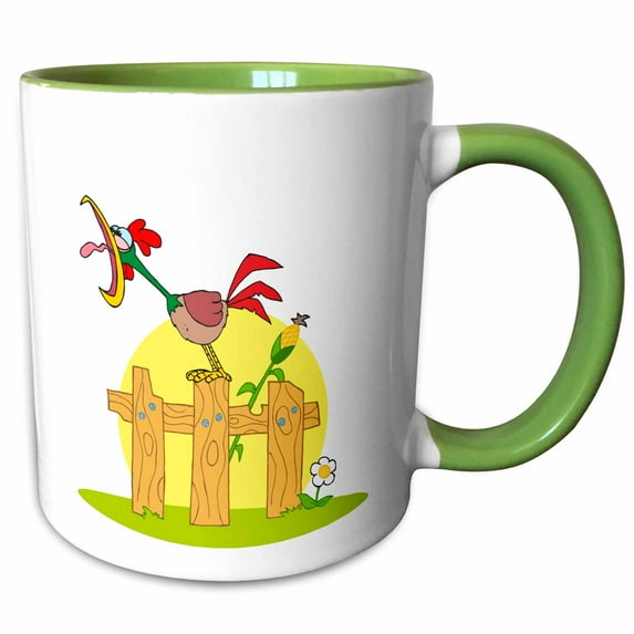 3drose, Crowing Rooster, 15oz Two-tone Green Mug