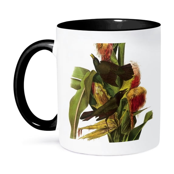3dRose, Crows with corn vintage birds, 15oz Two-Tone Black Mug