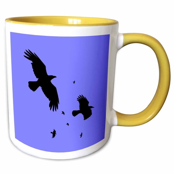 3drose, Crows or Ravens in Flight Minimalist Silhouette, 15oz Two-tone Yellow Mug