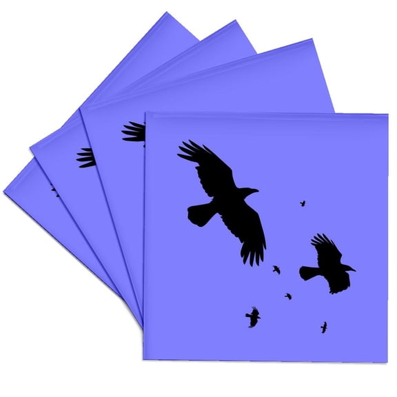 3drose, Crows or Ravens in Flight Minimalist Silhouette, Set of 4 Ceramic Tile Coasters