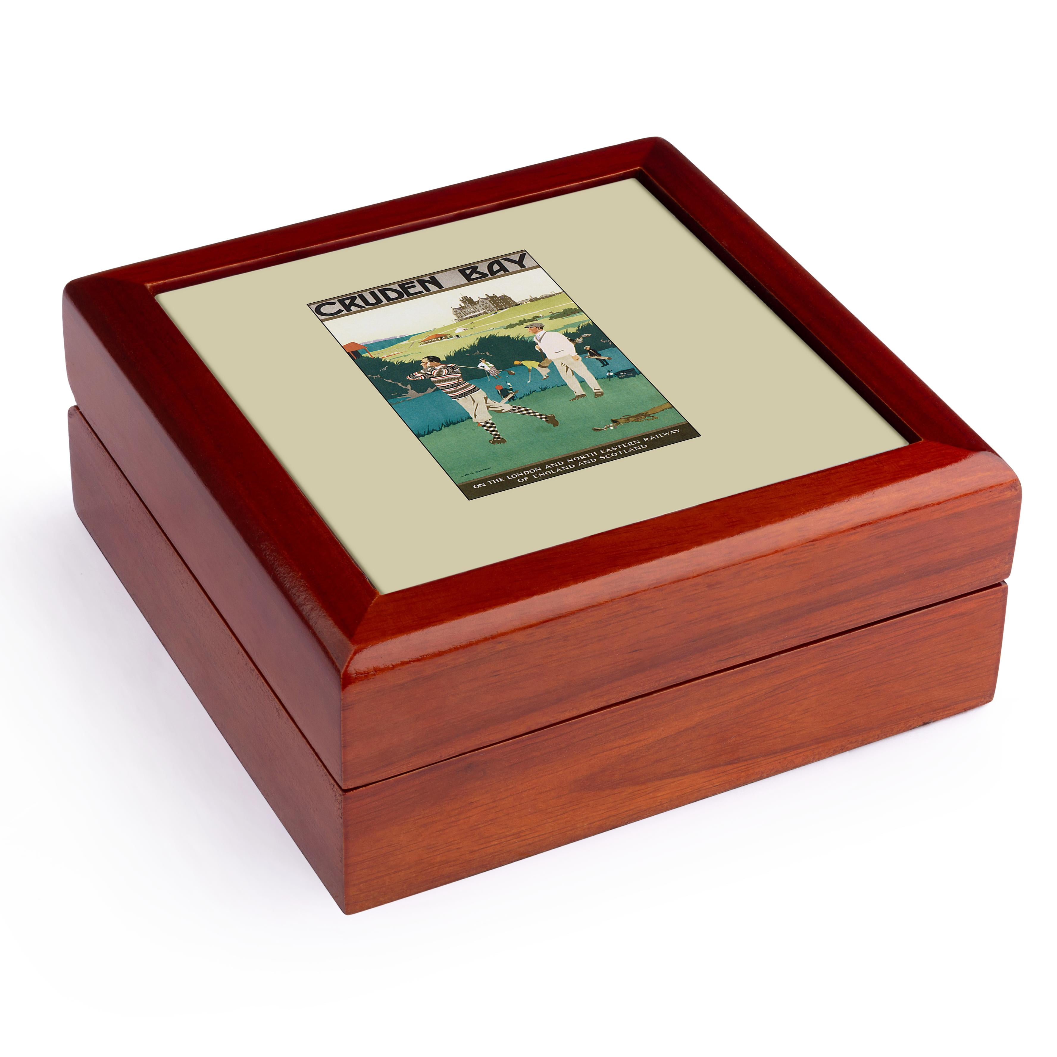 3dRose, Cruden Bay North Eastern Railway England and Scotland Golf Poster, Jewelry Box 5.5x5.5 inch with 4 inch tile