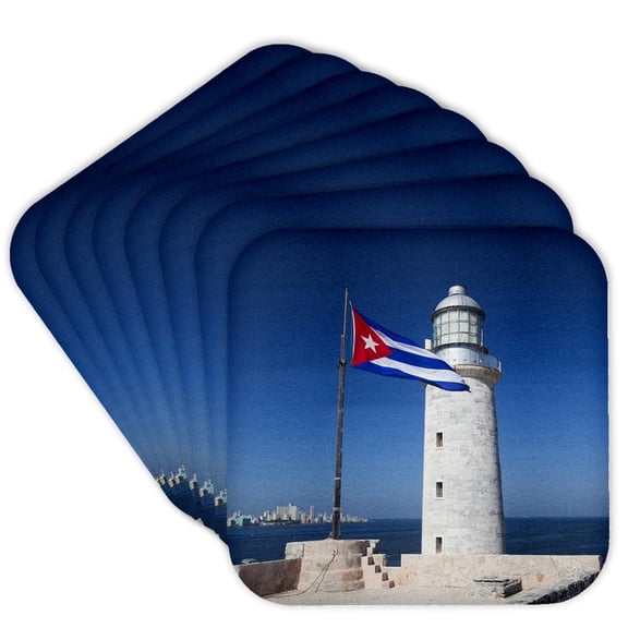 3dRose, Cuba, Havana, Morro Castle lighthouse - CA11 WBI0039 - Walter Bibikow, Set of 8 Coasters - Soft