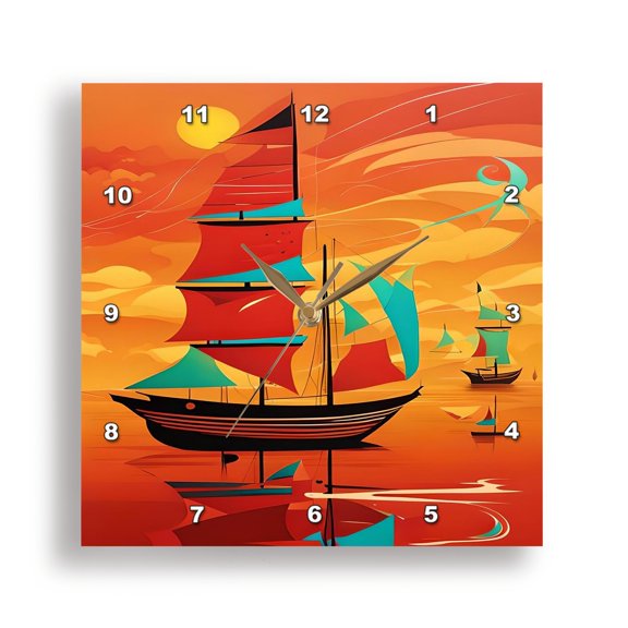 3dRose, Cubist Junks On The Red Sea 2, 15x15 Wall Clock
