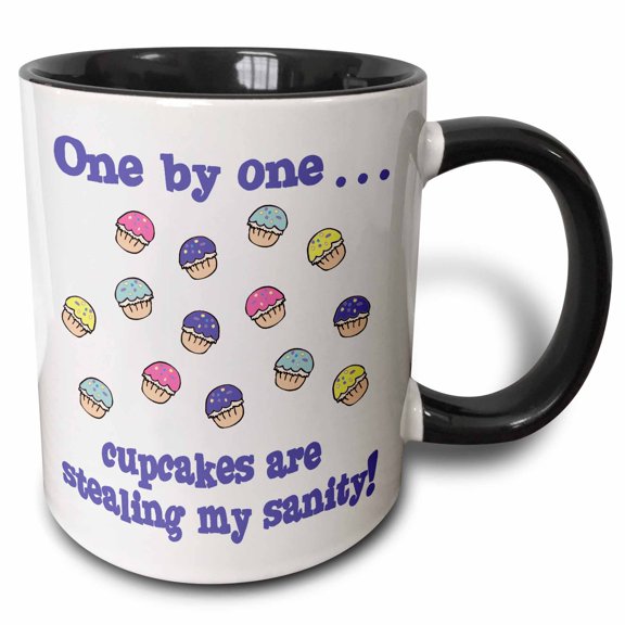 3drose, Cupcakes Stealing My Sanity Funny Cupcake Saying Design, 11oz Two-tone Black Mug
