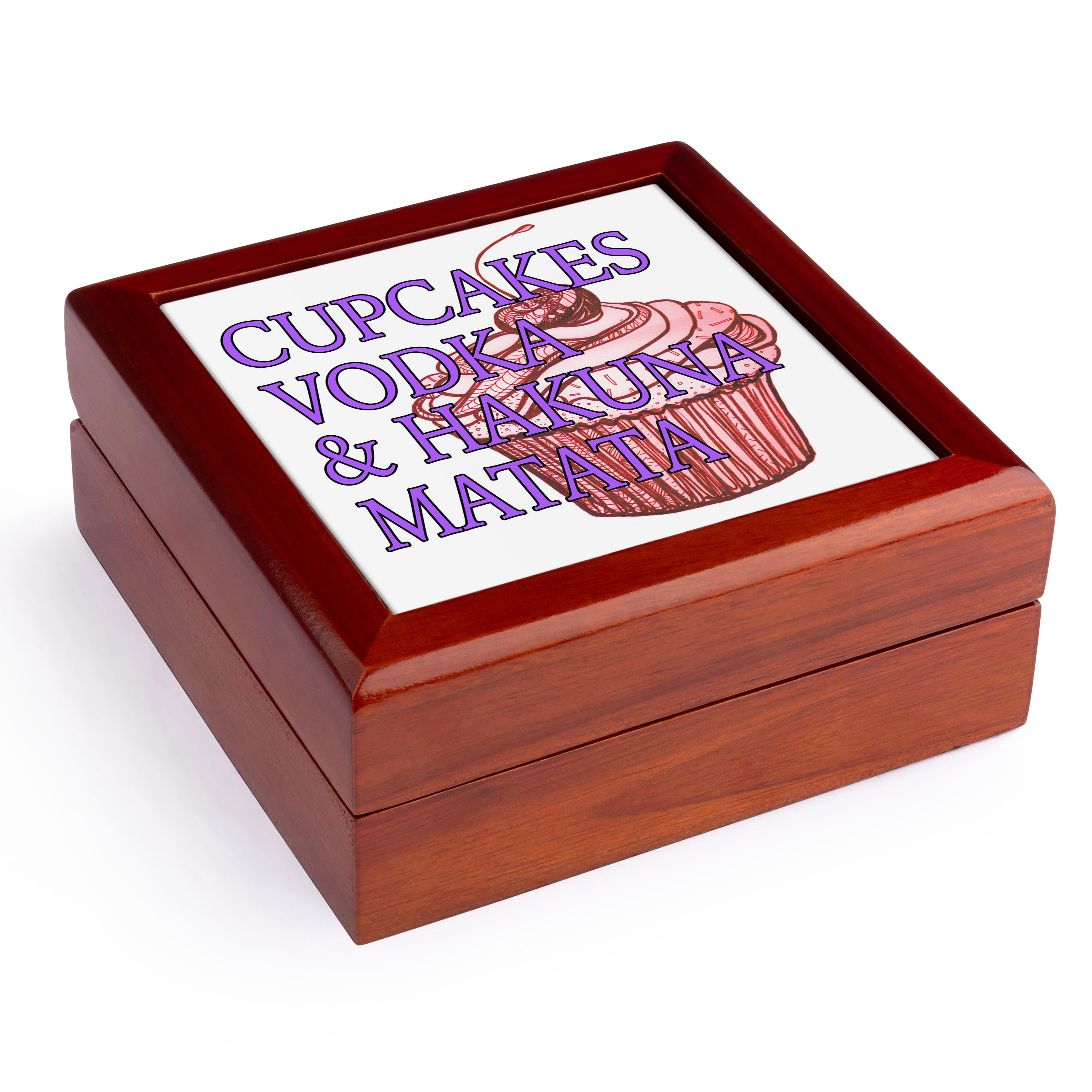 3dRose, Cupcakes vodka and hakuna matata, Purple and red,, Jewelry Box 5.5x5.5 inch with 4 inch tile