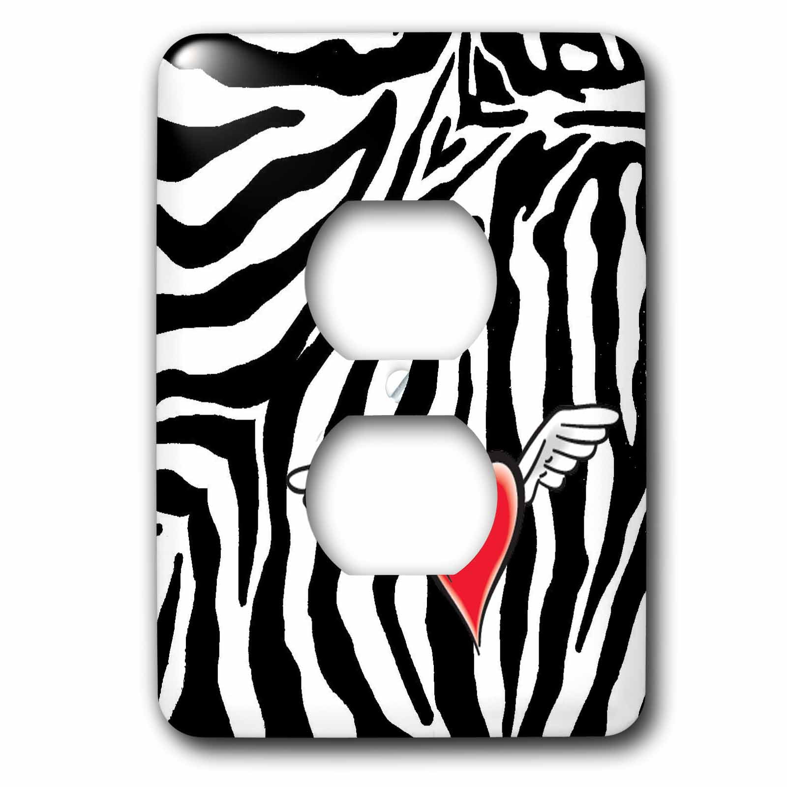 3dRose, Cupid Heart with Wings Zebra Print, 2 plug outlet cover