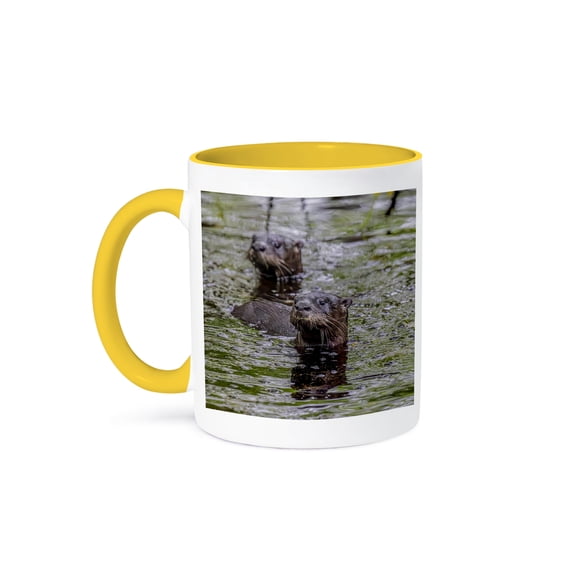 3drose, Curious River Otters Are Never Far from Water., 11oz Two-tone Yellow Mug