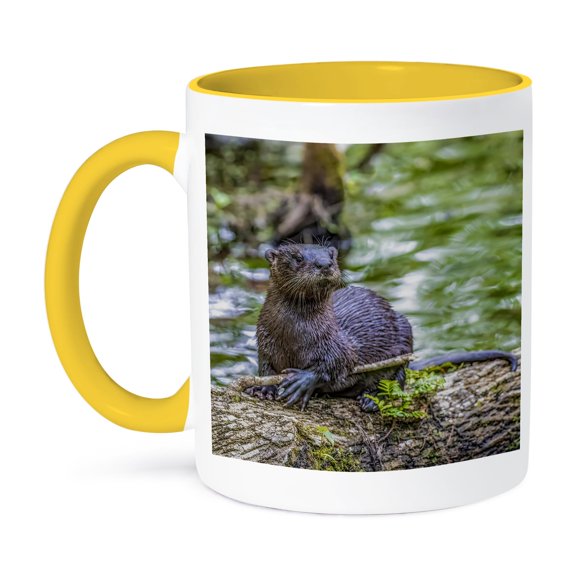 3drose, Curious River Otters Are Never Far from Water., 15oz Two-tone Yellow Mug