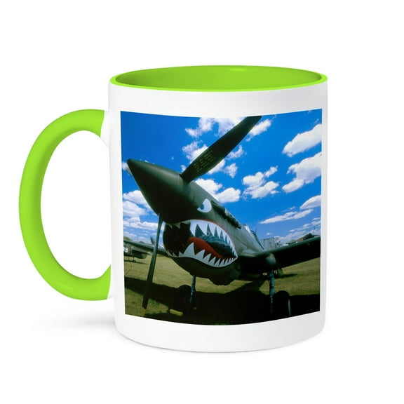 3dRose, Curtiss P-40 Warhawk, War plane - US50 BFR0061 - Bernard Friel, 15oz Two-Tone Green Mug