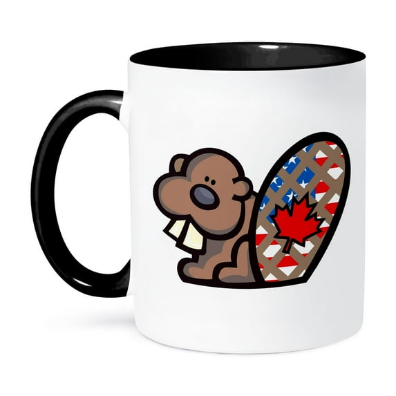 3dRose, Cute American Canadian Beaver Nationality Pride Animal Cartoon, 11oz Two-Tone Black Mug