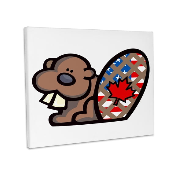 3dRose, Cute American Canadian Beaver Nationality Pride Animal Cartoon, Museum Grade Canvas Wrap 10x8