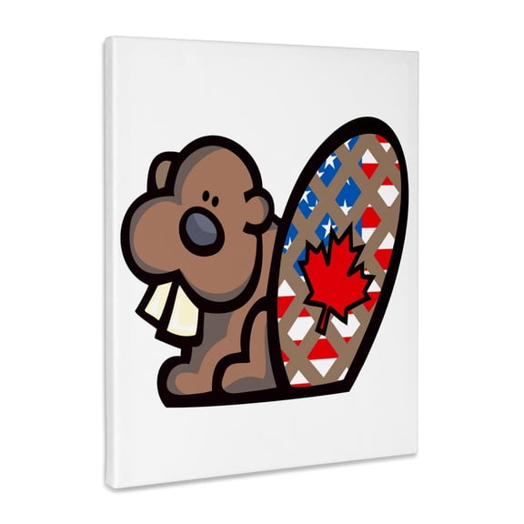 3dRose, Cute American Canadian Beaver Nationality Pride Animal Cartoon, Museum Grade Canvas Wrap 8x10