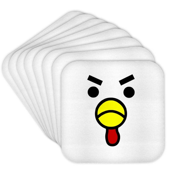 3dRose, Cute Angry Chicken Face, set of 8 Coasters - Soft