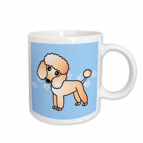 3drose, Cute Apricot Poodle Blue Paw Print Background, 11oz Mug