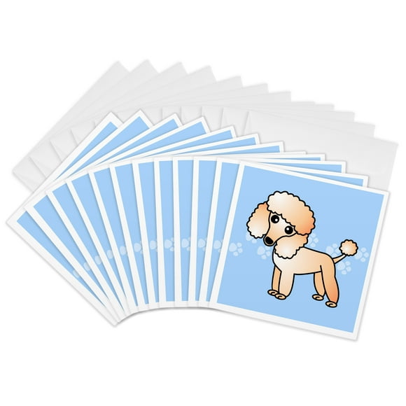 3dRose, Cute Apricot Poodle Blue Paw Print Background, 12 Greeting Cards with envelopes