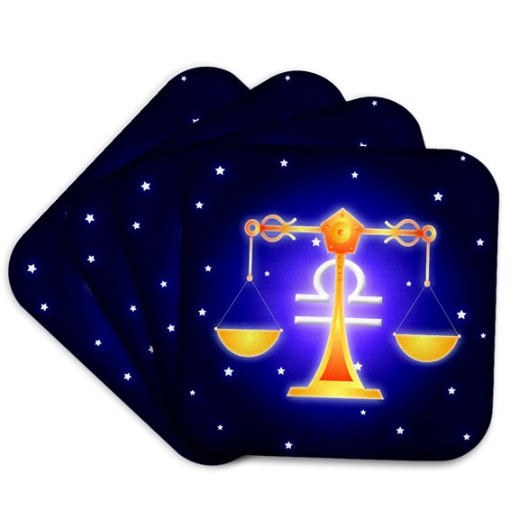 3dRose, Cute Astrology Libra Zodiac Sign Scale, set of 4 Coasters - Soft