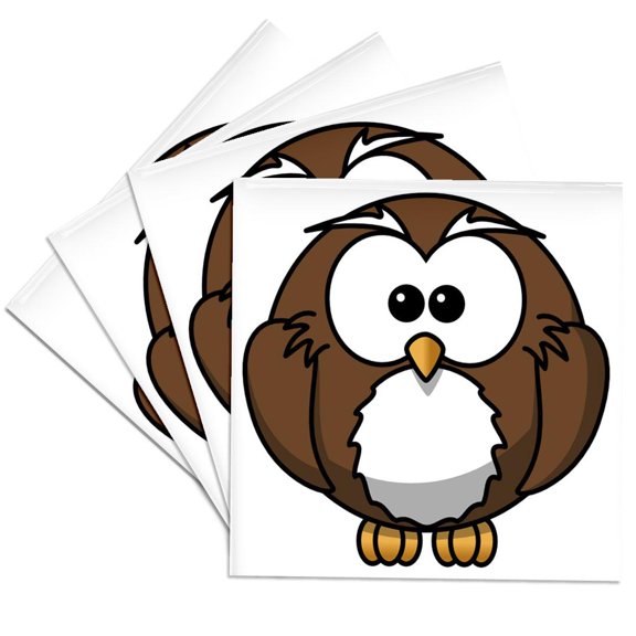 3dRose, Cute Baby Cartoon Owl, Set of 4 Ceramic Tile Coasters