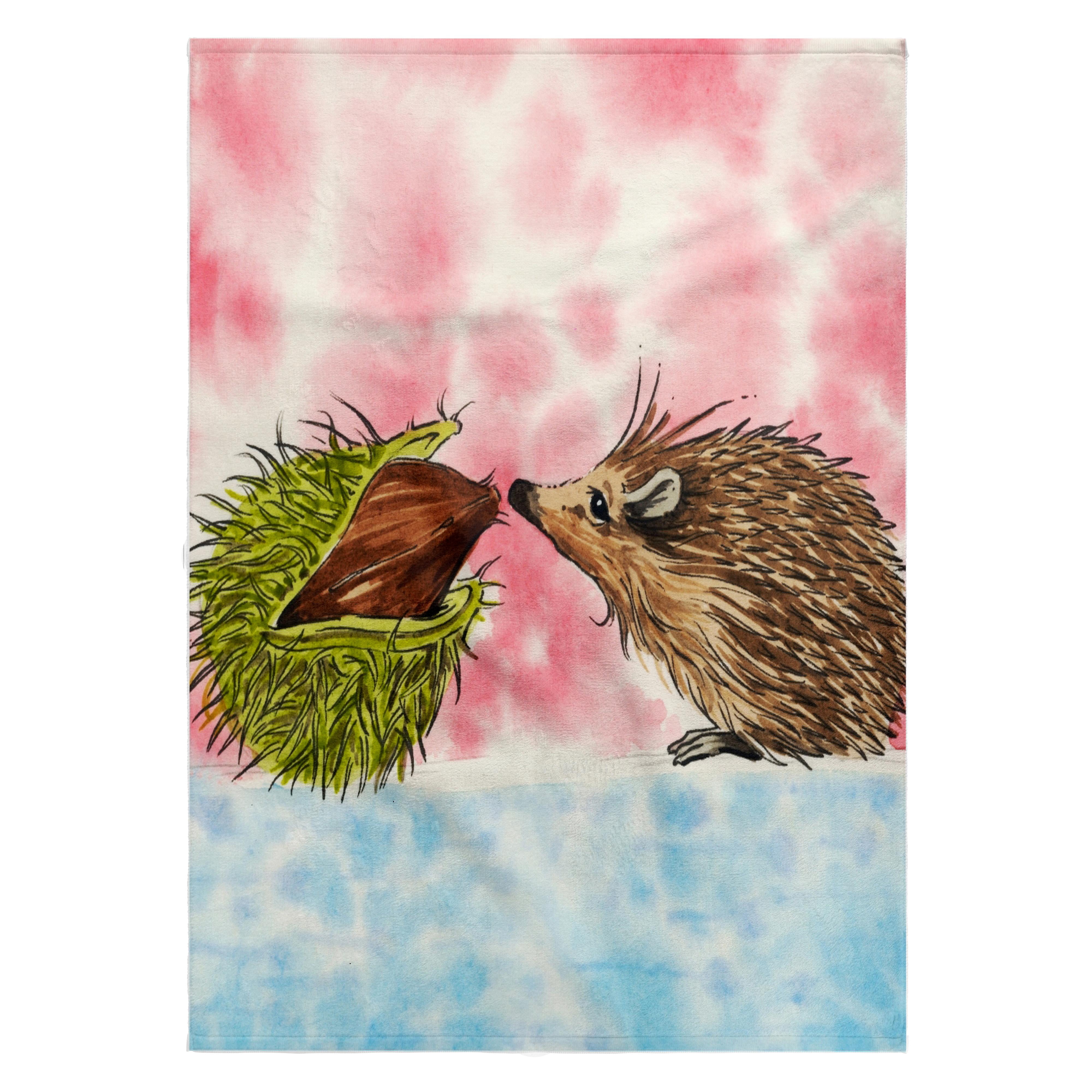 3dRose, Cute Baby Hedgehog meeting a chestnut, 22x30 Bath Hand Pool Towel