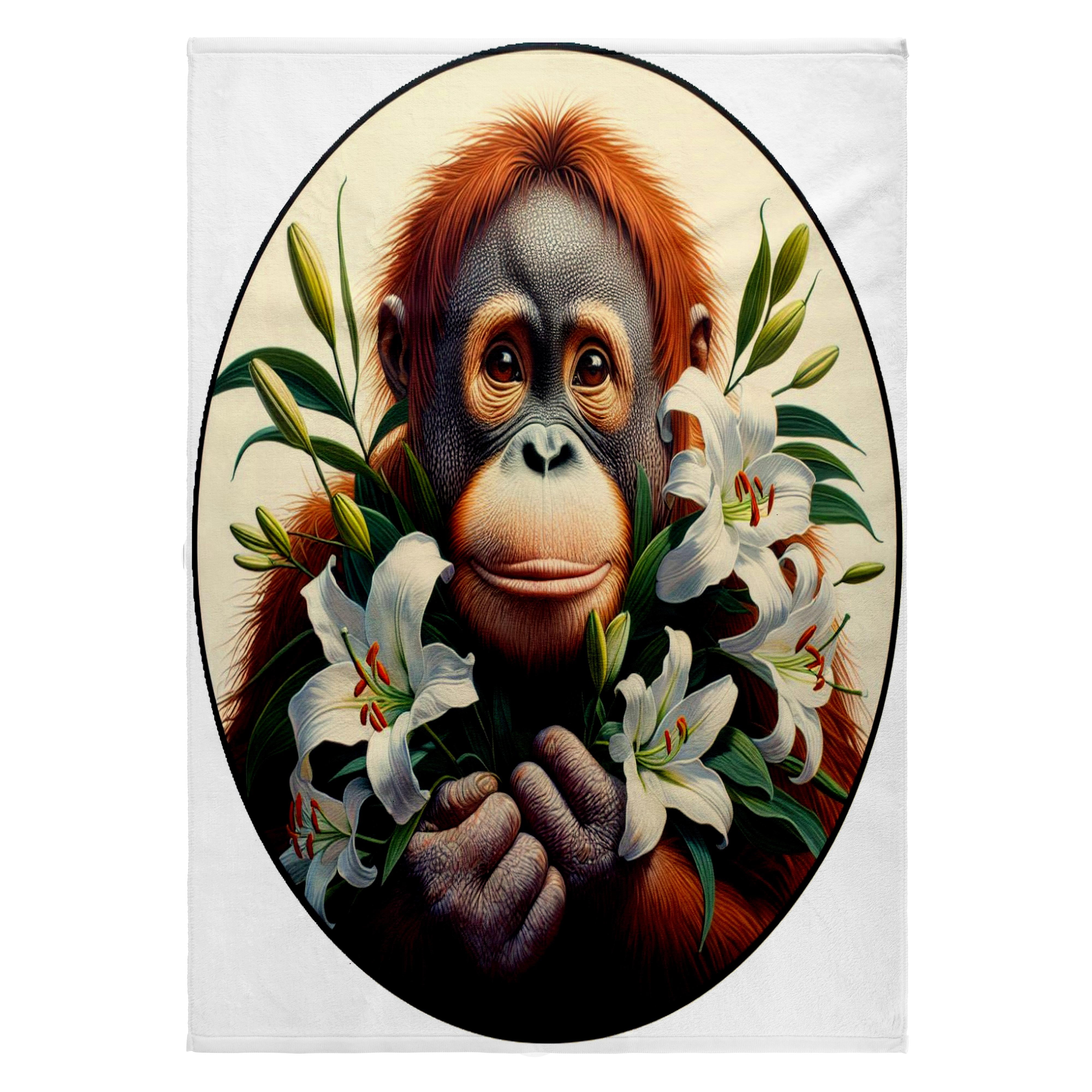 3dRose, Cute Baby Orang Utan Holding White Lillies, 22x30 Bath Hand Pool Towel