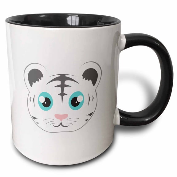 3drose, Cute Baby White Tiger Cartoon, 15oz Two-tone Black Mug